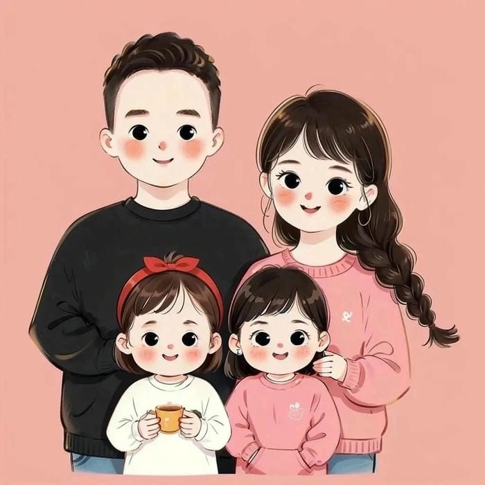 Ảnh cả gia đình chibi thần thái vui nhộn dễ thương 