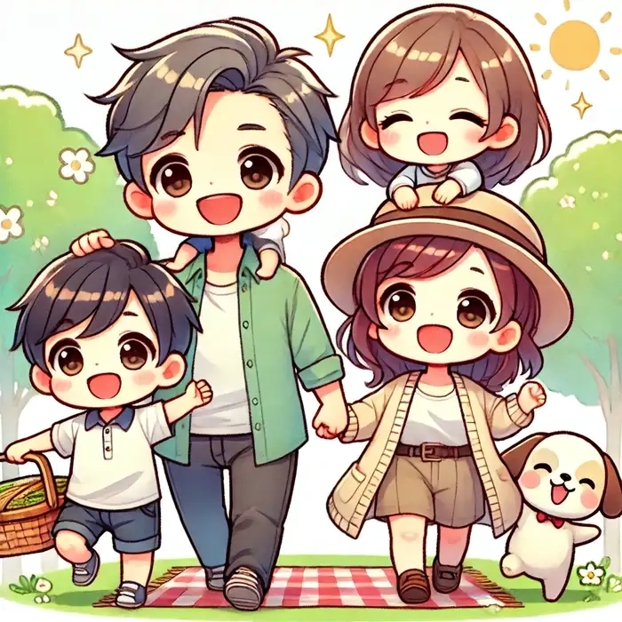 Chibi gia đình nét vẽ ngộ nghĩnh phong cách ấm áp 