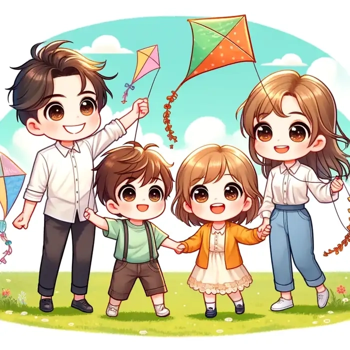 Gia đình anime chibi phong cách dễ thương vui nhộn 
