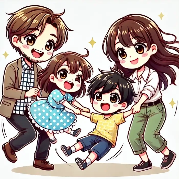 Ảnh Tết gia đình chibi nét vẽ truyền thống dễ thương 