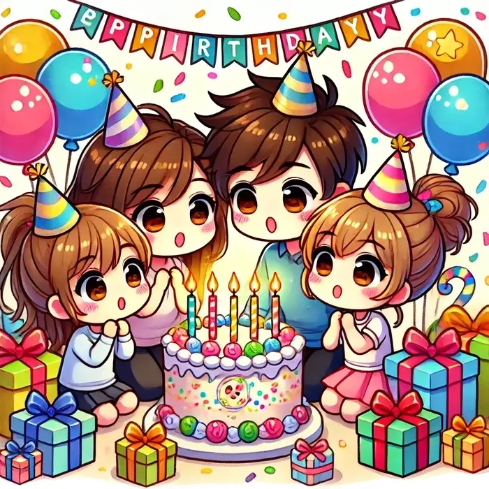 Ảnh gia đình chibi nét vẽ dễ thương ấm áp 