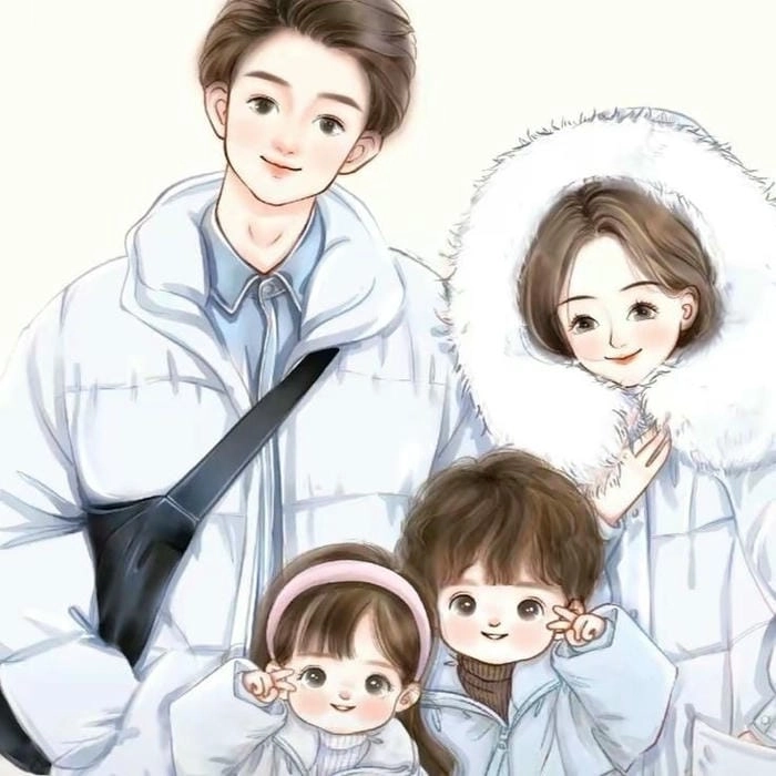 Chibi ghép mặt gia đình nét vẽ ngộ nghĩnh đáng yêu 