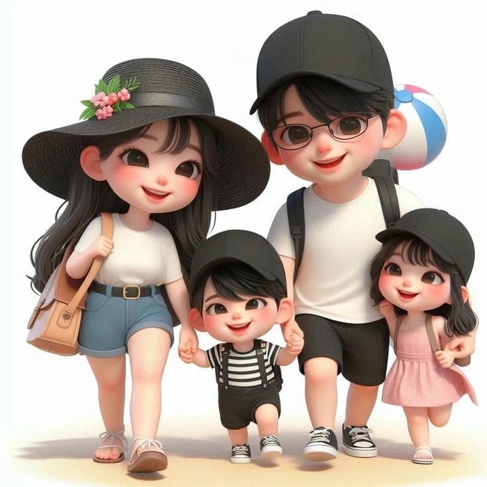 Gia đình hạnh phúc chibi thần thái ngộ nghĩnh đáng yêu 