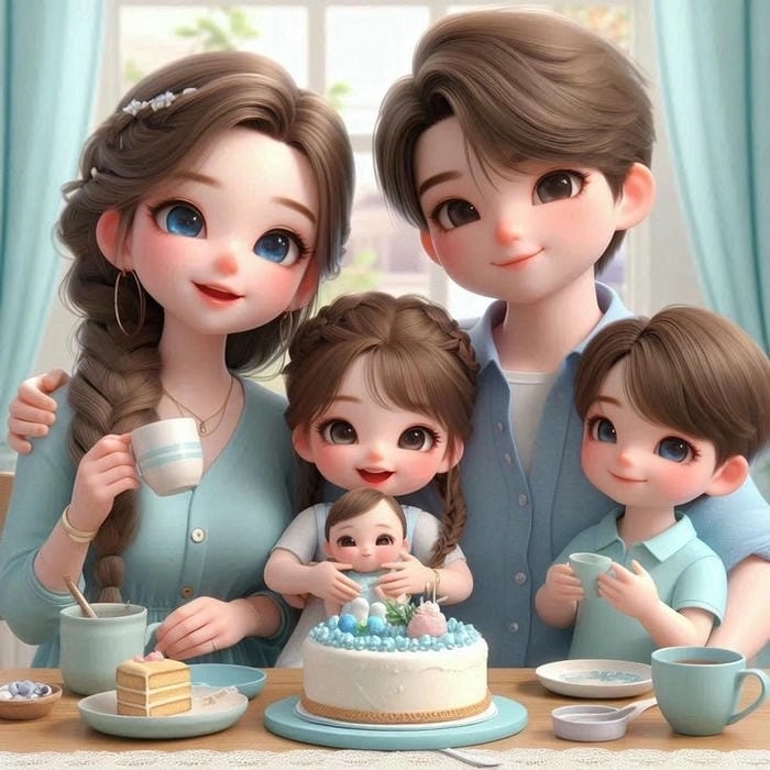 Chibi gia đình nét vẽ ấm áp phong cách đáng yêu 