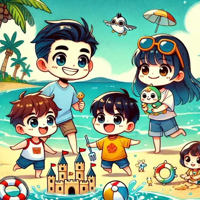 Gia đình chibi thần thái vui nhộn phong cách ấm áp 