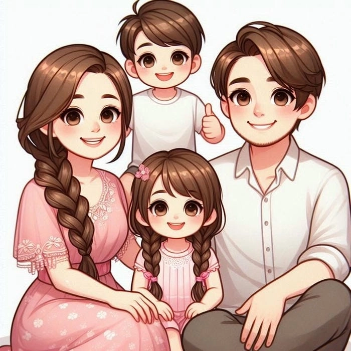 Gia đình nhỏ chibi phong cách ấm áp đáng yêu 