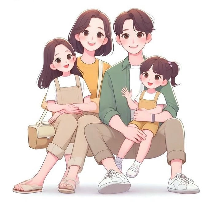 Tranh vẽ gia đình chibi thần thái vui nhộn đáng yêu 