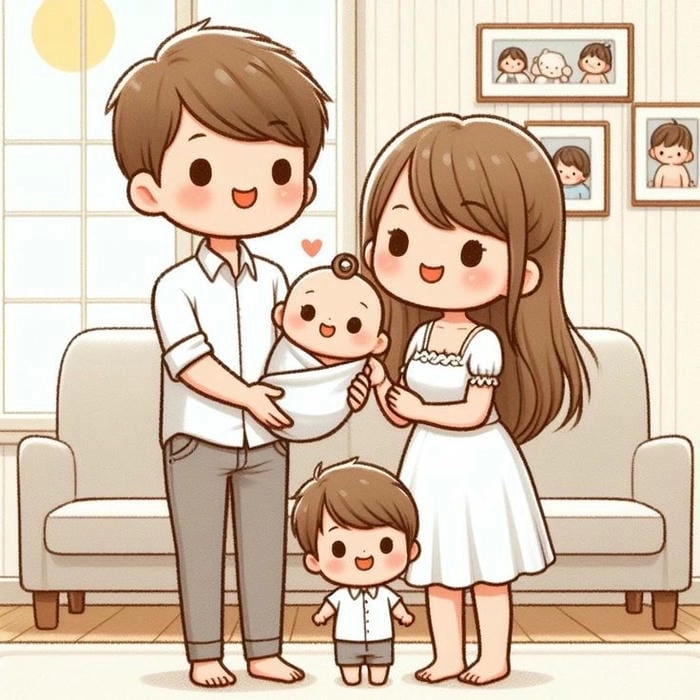 Mẫu chibi gia đình nét vẽ dễ thương phong cách ấm áp 