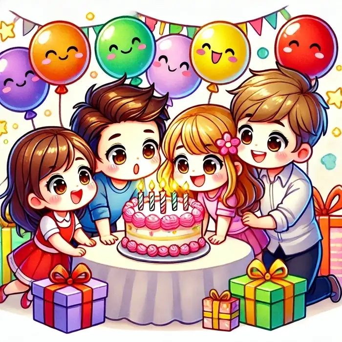 Vẽ tranh gia đình chibi đơn giản nét vẽ dễ thương 