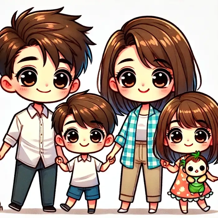 Hình ảnh gia đình chibi cute thần thái vui nhộn 