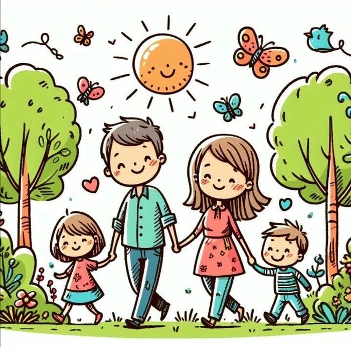 Ảnh đại gia đình chibi phong cách ấm áp ngộ nghĩnh 