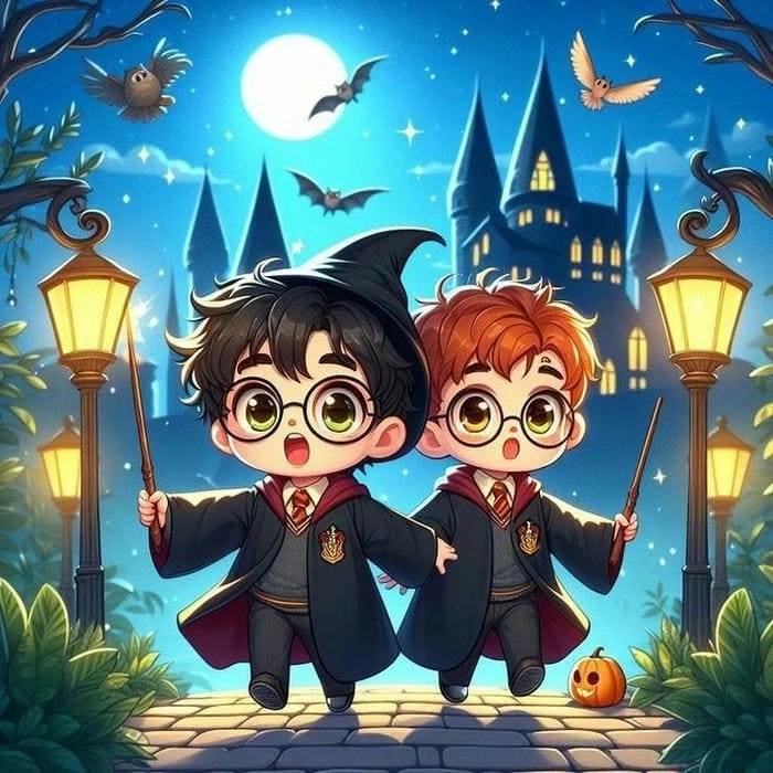Harry Potter chibi Christmas nét vẽ ấm áp vui nhộn 