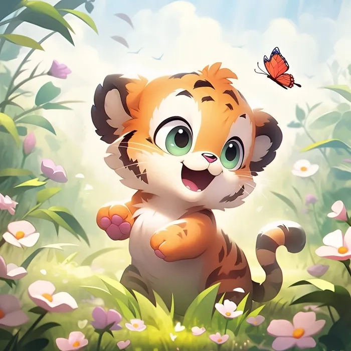 Hình nền con hổ chibi cho máy tính phong cách vui nhộn 