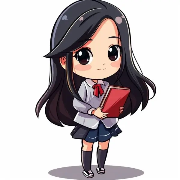 Sinh viên chibi phong cách kawaii năng động 