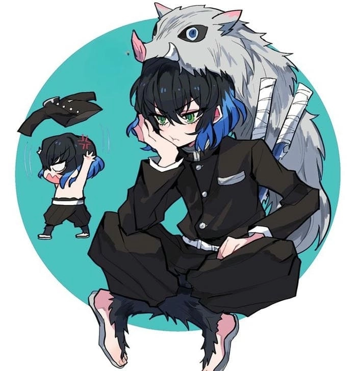 Hình nền Inosuke chibi cho điện thoại phong cách vui nhộn 