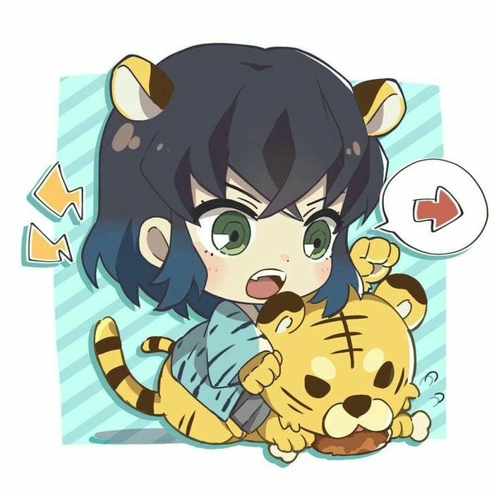 Aoi and Inosuke chibi phong cách tình bạn dễ thương 