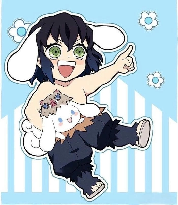 Aoi x Inosuke chibi thần thái ngọt ngào dễ thương 