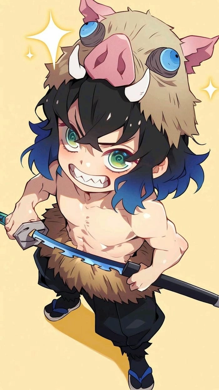 Ảnh Inosuke chibi nét vẽ ngộ nghĩnh phong cách vui nhộn 