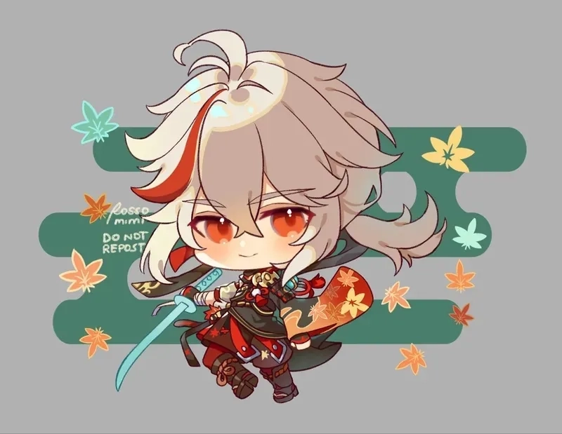 Kazuha Genshin chibi nét vẽ siêu cute cho fan