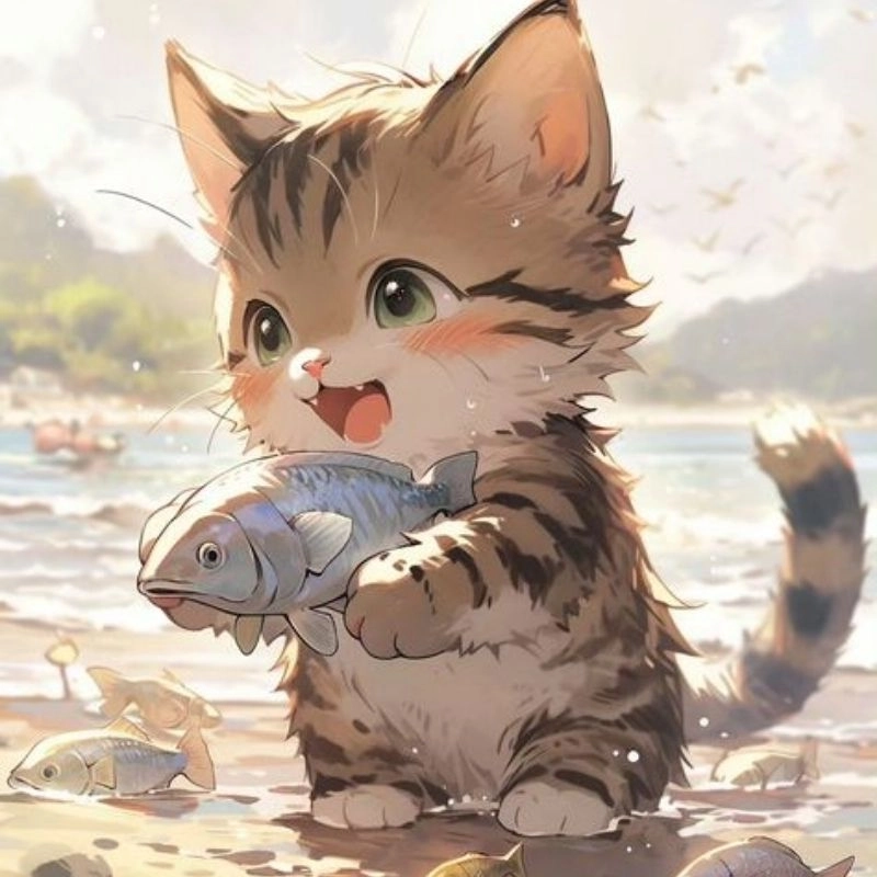 Mèo con chibi cute phong cách kawaii ngộ nghĩnh 