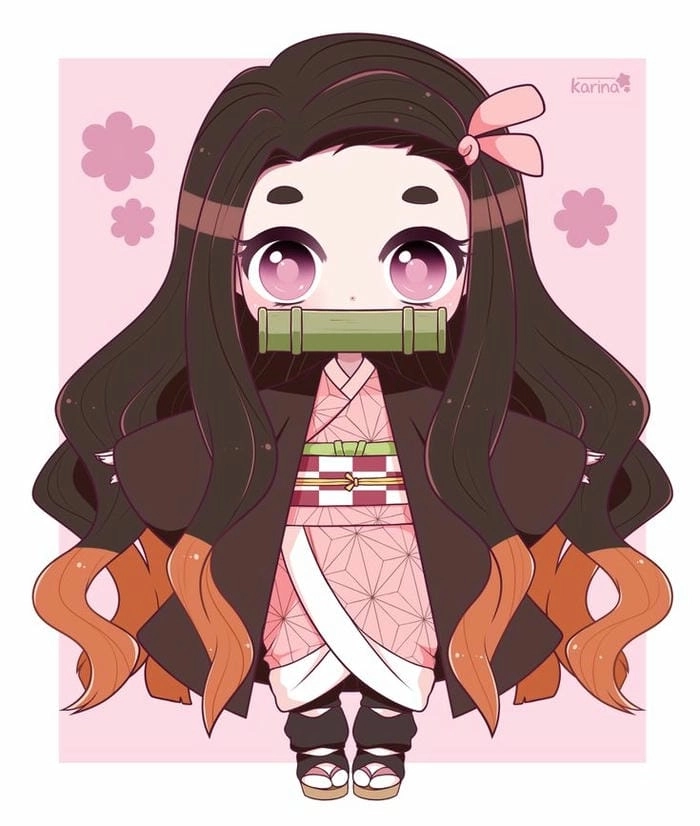 Hình ảnh Nezuko chibi nét vẽ ngộ nghĩnh đáng yêu 