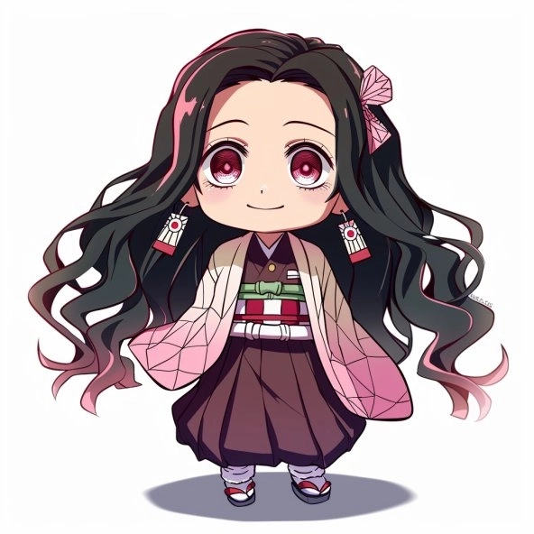 Anime Nezuko chibi cute nét vẽ phong cách Nhật Bản 