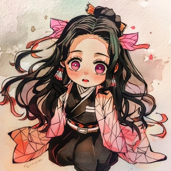 Ảnh Nezuko chibi dễ vẽ phong cách đơn giản đáng yêu 