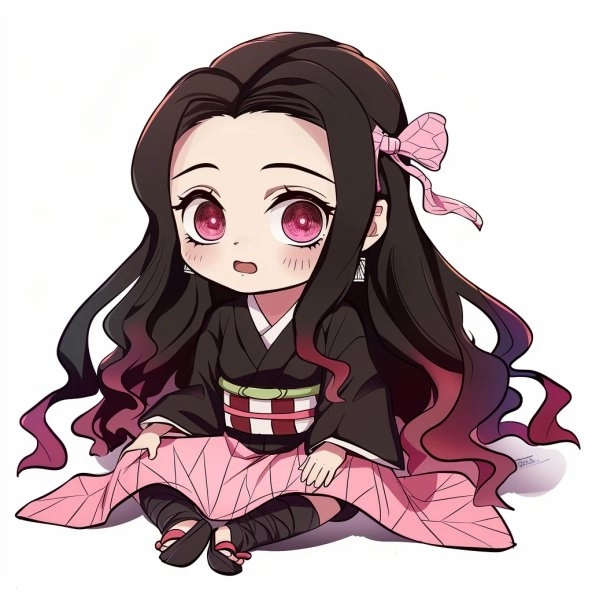 Cute Nezuko chibi running nét vẽ năng động đáng yêu 