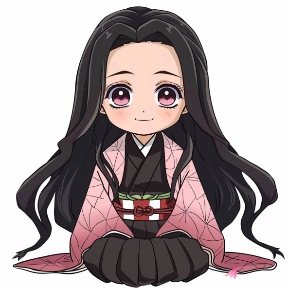 Nezuko chibi tô màu tranh phong cách dễ thương 