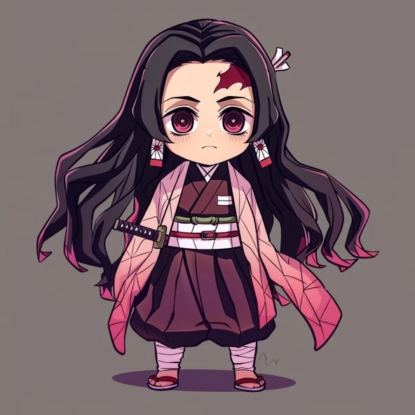Anime Nezuko chibi nét vẽ phong cách Nhật Bản 