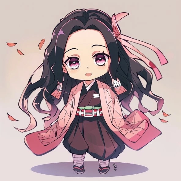 Hình nền Nezuko chibi cho máy tính phong cách vui nhộn 