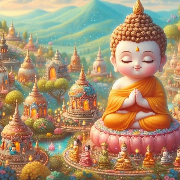 Hình nền Phật chibi cho điện thoại phong cách thanh tịnh 