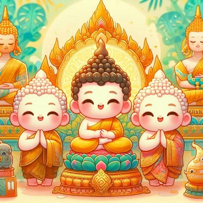 Tượng Phật chibi phong cách minh họa đáng yêu 
