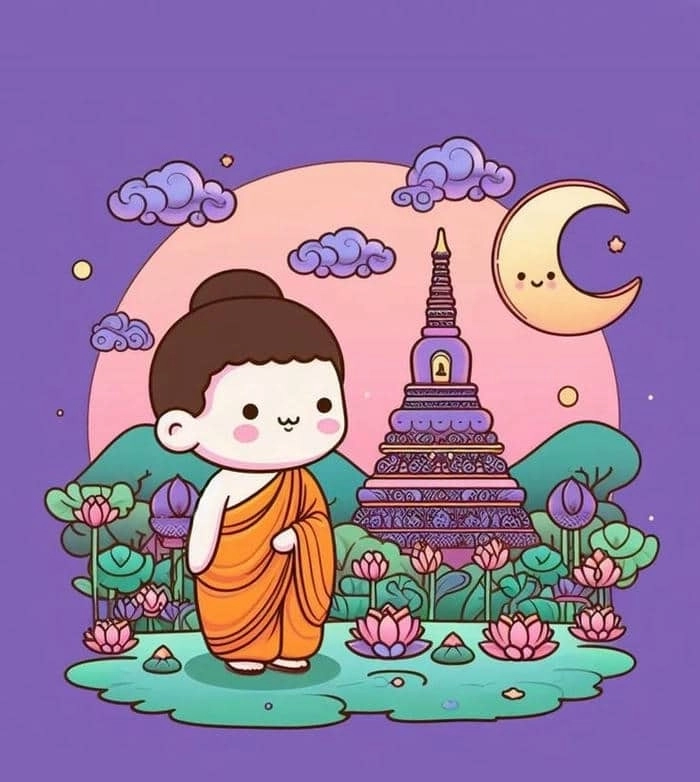 Tượng Phật gốm chibi minh họa nét vẽ dễ thương 