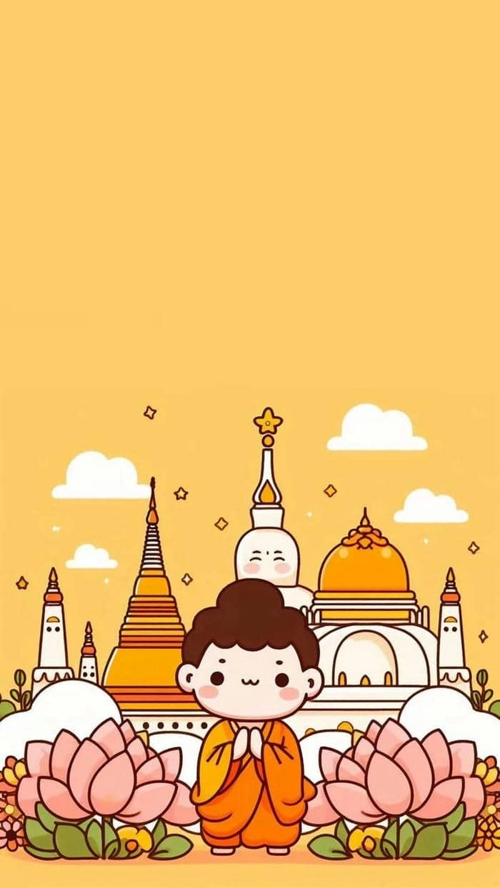 Ảnh chibi niệm Phật nét vẽ thanh tịnh dễ thương 