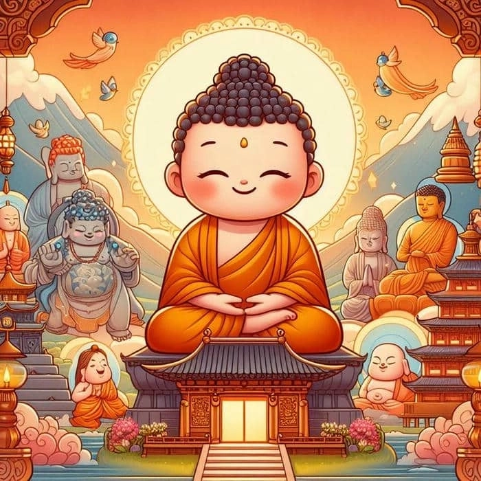 Avatar Phật chibi nét vẽ ngộ nghĩnh phong cách an lành 