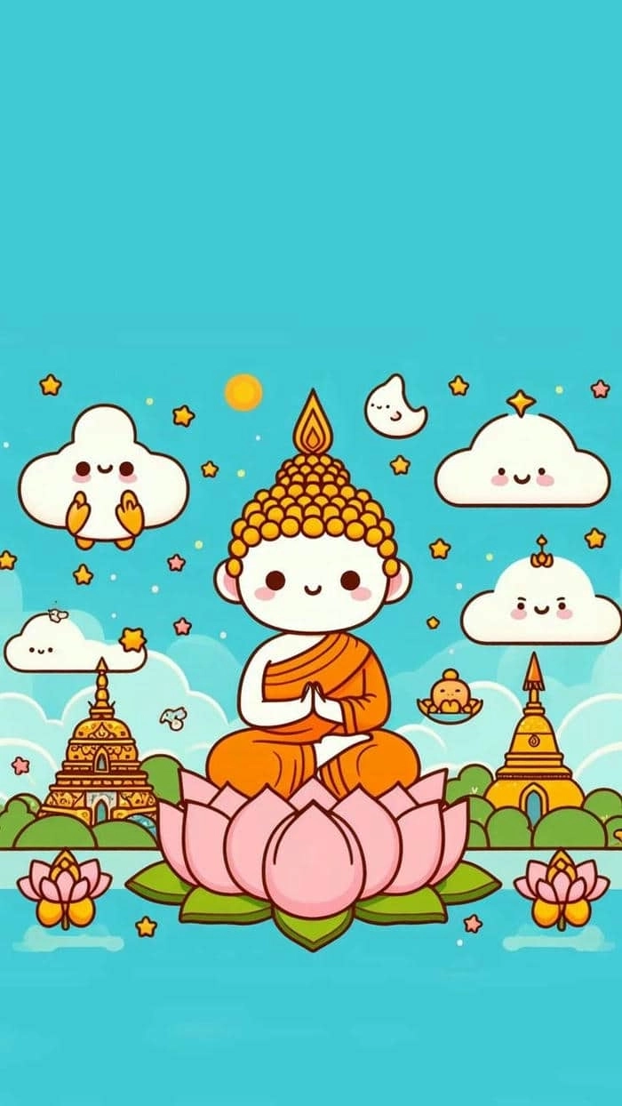 Mô Phật chibi nét vẽ dễ thương phong cách an lành 