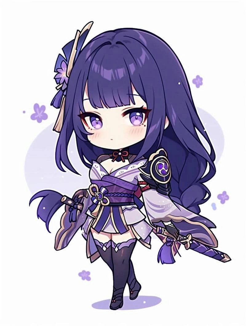 Raiden Shogun Genshin chibi nét vẽ anime siêu cute