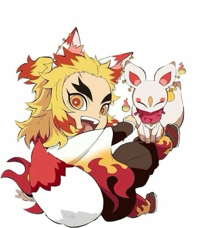 Vẽ Rengoku chibi đơn giản với tóc vàng rực và áo choàng