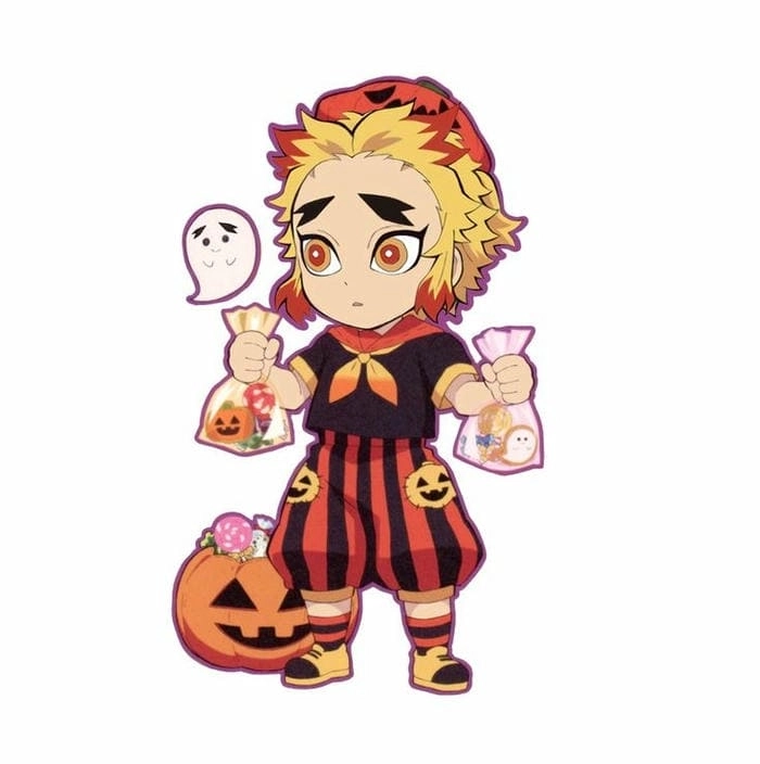 Rengoku Kyoujurou chibi thể hiện tinh thần Lửa Hashira