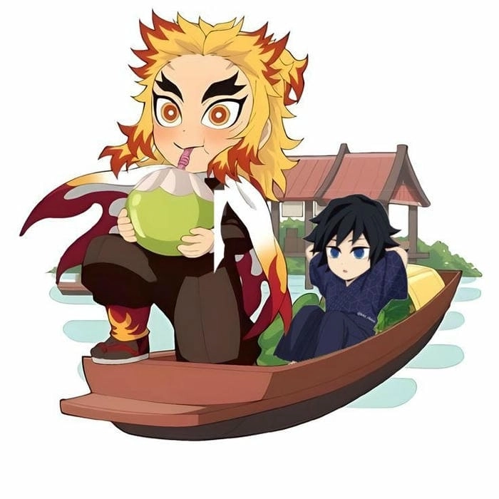 Rengoku chibi meme hài hước với biểu cảm “Umai!” bá đạo