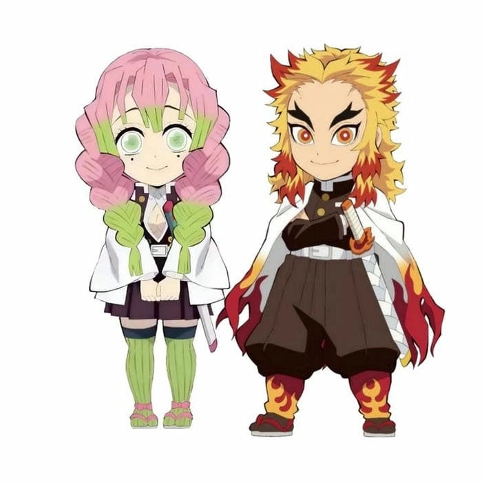 Rengoku chibi head với khuôn mặt tròn và tóc lửa rực rỡ