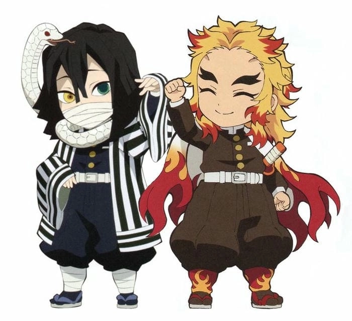 Mitsuri and Rengoku chibi dễ thương trong fanart tình thầy trò