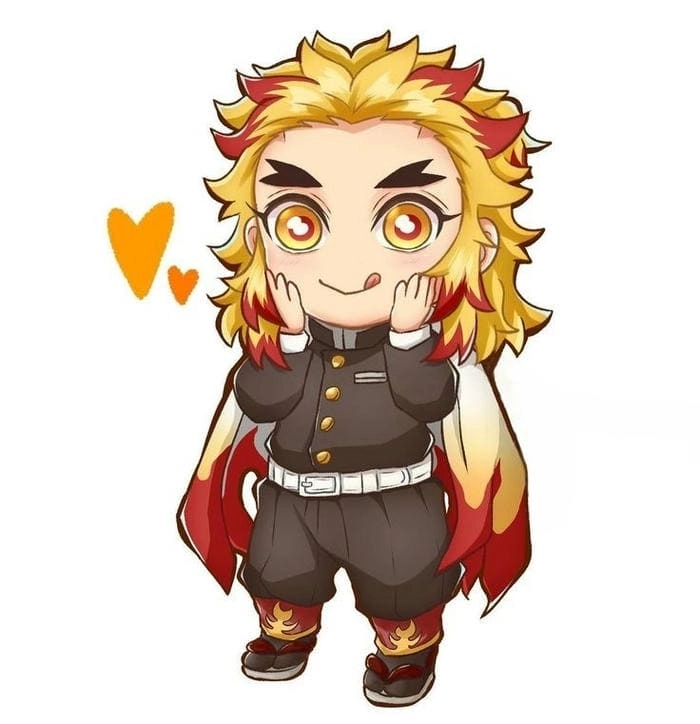 Rengoku chibi Christmas với mũ Santa và áo choàng lửa