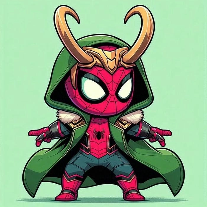 Chibi Spider Man swinging nét vẽ năng động vui nhộn 
