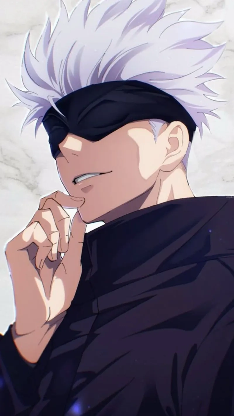 Ảnh Gojo laughing đầy tự tin và có phần khiêu khích đối thủ